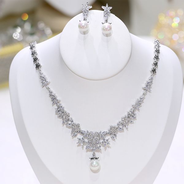 new women zircon necklace earrings set bride bridesmaid imitation pearl jewelry set wedding accessories for women, White
new women zircon necklace earrings set bride bridesmaid imitation pearl jewelry set wedding accessories for women, White