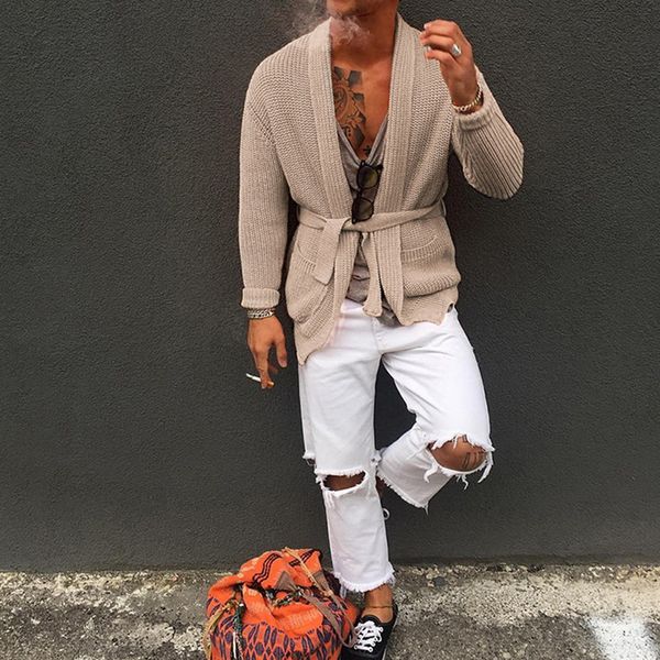 men's fashion solid color long sleeve knitted cardigans 2019 new males shawl collar loose slim fit lace up casual sweater coats, White;black
men's fashion solid color long sleeve knitted cardigans 2019 new males shawl collar loose slim fit lace up casual sweater coats, White;black
