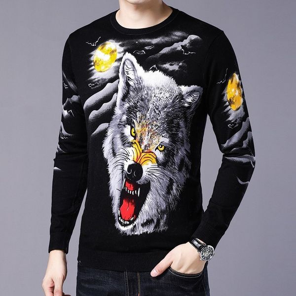 luxury wolf head print sweater men pullver erkek kazak club party stage clothing male sweater trui heren sueter hombre, White;black
luxury wolf head print sweater men pullver erkek kazak club party stage clothing male sweater trui heren sueter hombre, White;black