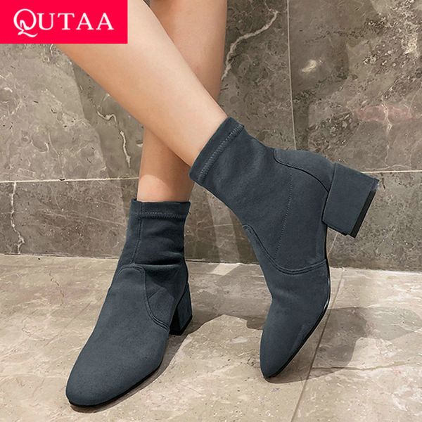qutaa 2020 stretch flock fashion square middle heel slip on ankle boots autumn winter round toe concise women shoes size 34-39, Black
qutaa 2020 stretch flock fashion square middle heel slip on ankle boots autumn winter round toe concise women shoes size 34-39, Black
