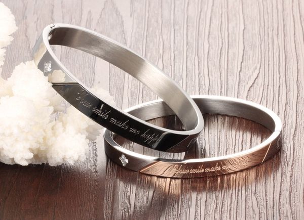 whole2019 black/rose gold color couple bangles romantic stainless steel women men cubic zirconia jewelry your smlie make me happy, Golden;silver
whole2019 black/rose gold color couple bangles romantic stainless steel women men cubic zirconia jewelry your smlie make me happy, Golden;silver