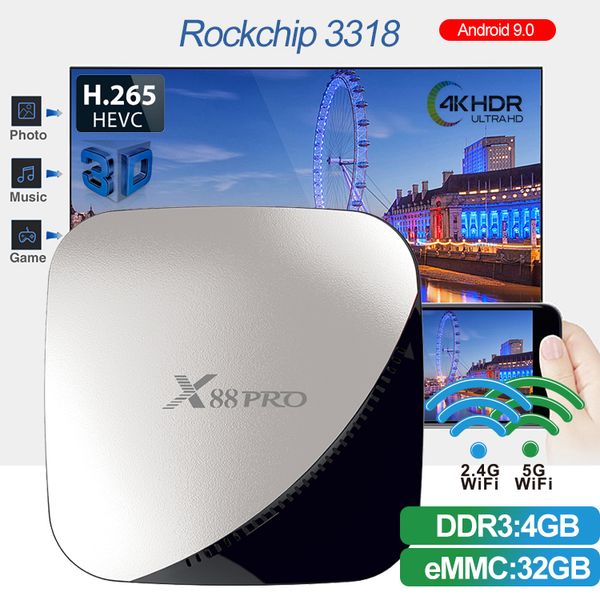 X88 pro Rockchip RK3318 Octa Core Смарт Android 9.0 ТВ-бокс 4 ГБ 32 ГБ 2.4 г / 5 г Dual WiFi 4 К Set Top Box
X88 pro Rockchip RK3318 Octa Core Смарт Android 9.0 ТВ-бокс 4 ГБ 32 ГБ 2.4 г / 5 г Dual WiFi 4 К Set Top Box