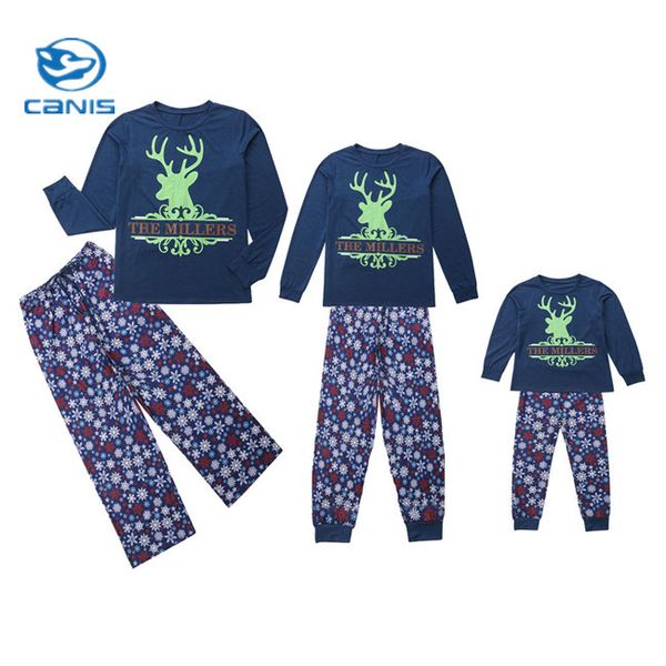 

canis 2018 прекрасная семья соответствующие рождество печати пижамы набор женщин детские детские топы пижамы пижамы, Blue