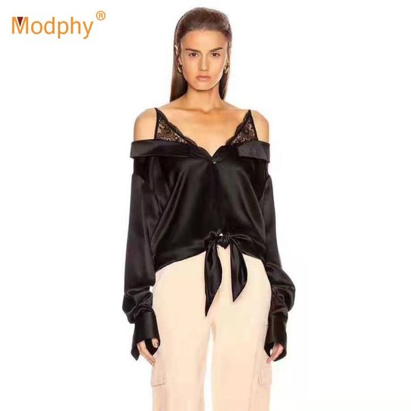 modphy fashion women's spaghetti lace card shoulder v-neck black long sleeve celebrity club party 2020 spring new, White 
modphy fashion women's spaghetti lace card shoulder v-neck black long sleeve celebrity club party 2020 spring new, White