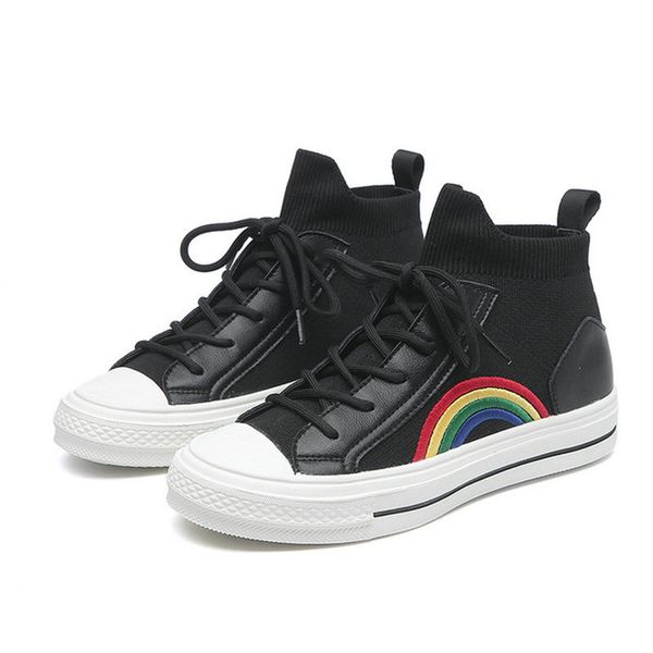 2020 spring autumn cowhide + weaving rainbow white shoes female casual lace up high-flat student shoes, Black
2020 spring autumn cowhide + weaving rainbow white shoes female casual lace up high-flat student shoes, Black