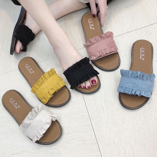 women slipper candy color slides pleated slippers denim flip flops lace woman shoes slip on flat ladies shoe zapatos mujer n7213, Black
women slipper candy color slides pleated slippers denim flip flops lace woman shoes slip on flat ladies shoe zapatos mujer n7213, Black