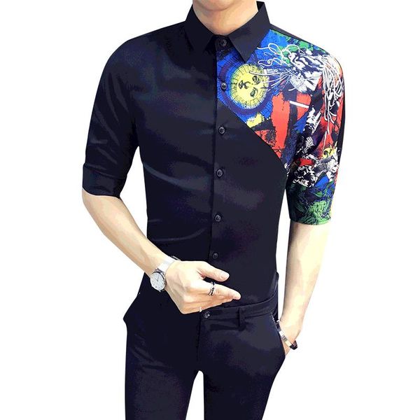 loldeal summer new men's shirt men's personality print british style fashion casual slim shirt dress, White;black
loldeal summer new men's shirt men's personality print british style fashion casual slim shirt dress, White;black