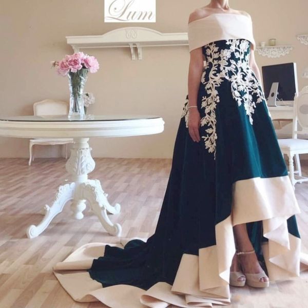 high low off the shoulder prom dresses with lace appliques satin formal party cocktail dress back zipper evening gowns long train, Black
high low off the shoulder prom dresses with lace appliques satin formal party cocktail dress back zipper evening gowns long train, Black