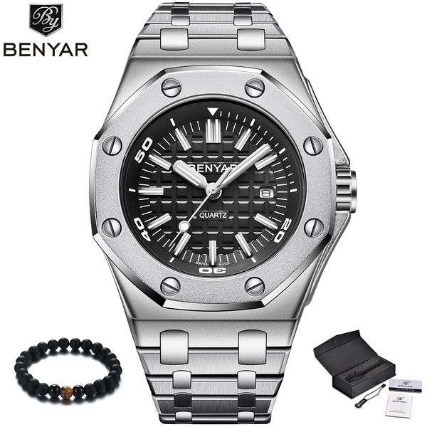 benyar quartz watch men 2019 new style silver stainless steel band watch causal fashion wristwatch mens, Slivery;brown
benyar quartz watch men 2019 new style silver stainless steel band watch causal fashion wristwatch mens, Slivery;brown