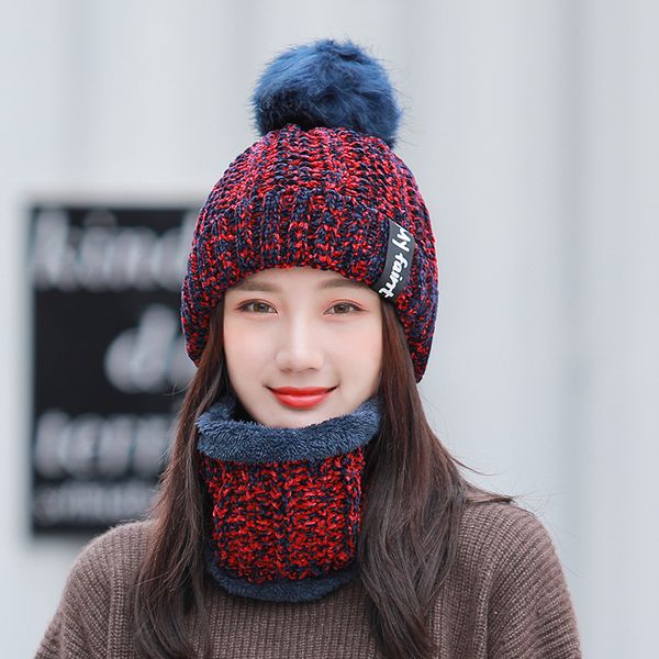 

1pcs women's knitting scarf hats caps 2018 winter knit splicing bomber hats ladies thickening keep warm lovely ear guard, Blue;gray