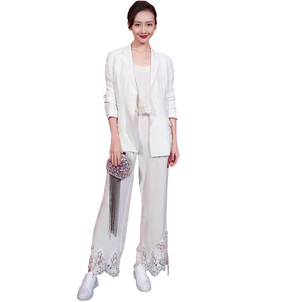 set women's fashion nine points wide leg pants lace stitching suit ol temperament suit female business white three-piece
set women's fashion nine points wide leg pants lace stitching suit ol temperament suit female business white three-piece