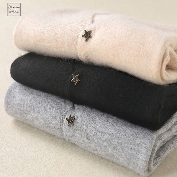 star buckle sweater 100% cashmere women thin short coat section autumn v neck collar long sleeve female outwear, White;black
star buckle sweater 100% cashmere women thin short coat section autumn v neck collar long sleeve female outwear, White;black
