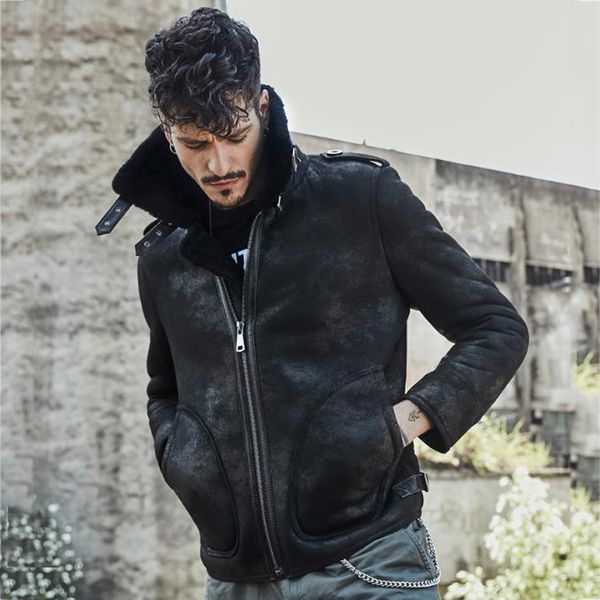 mens natural short style shearling sheepskin outerwear classic lapel design motorcycle jacket clothing, Black
mens natural short style shearling sheepskin outerwear classic lapel design motorcycle jacket clothing, Black