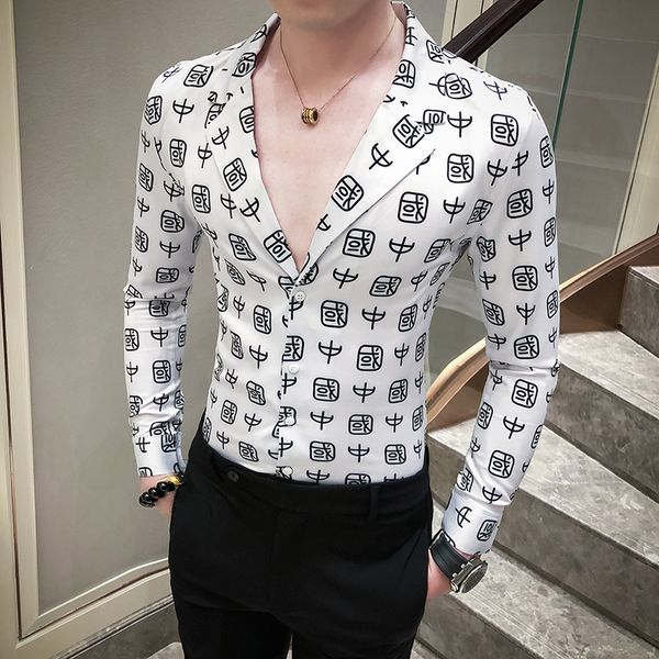 casual shirt men slim fit party club shirt chinese characters v-neck long sleeve white, White;black
casual shirt men slim fit party club shirt chinese characters v-neck long sleeve white, White;black
