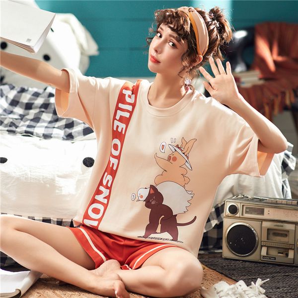 2019 summer new pattern letter cartoon pajamas suit woman short sleeve shorts sweet twinset can wear outside kawaii, Blue;gray
2019 summer new pattern letter cartoon pajamas suit woman short sleeve shorts sweet twinset can wear outside kawaii, Blue;gray