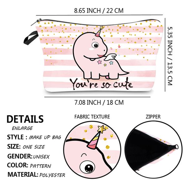 printed waterproof cosmetic bag cute girl heart dinosaur pattern handbag lady travel wash and accept bag
printed waterproof cosmetic bag cute girl heart dinosaur pattern handbag lady travel wash and accept bag
