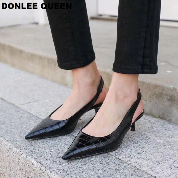 new fashion slingbacks sandals low heel pumps shoes women elegant kitten heel mules pointed toe wedding party shoe zapatos mujer, Black
new fashion slingbacks sandals low heel pumps shoes women elegant kitten heel mules pointed toe wedding party shoe zapatos mujer, Black
