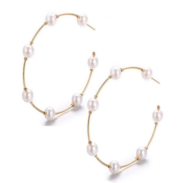 earrings for women trendy wild vintage artificial pearl creative retro sweet big metal circle simple earring, Golden 
earrings for women trendy wild vintage artificial pearl creative retro sweet big metal circle simple earring, Golden