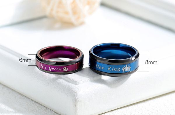 stainless steel blue her king purple his queen couple rings for women men wedding jewelry engagement party ring, Silver
stainless steel blue her king purple his queen couple rings for women men wedding jewelry engagement party ring, Silver
