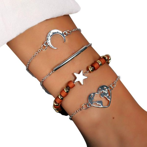 europe and america creative retro simple wooden bead moon heart-shaped hollow map bracelet set 4 piece set, Black
europe and america creative retro simple wooden bead moon heart-shaped hollow map bracelet set 4 piece set, Black