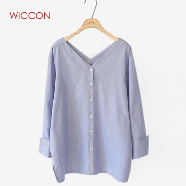 women shirt spring autumn blue striped blouses european and american style fashion long sleeve v-neck women, White
women shirt spring autumn blue striped blouses european and american style fashion long sleeve v-neck women, White