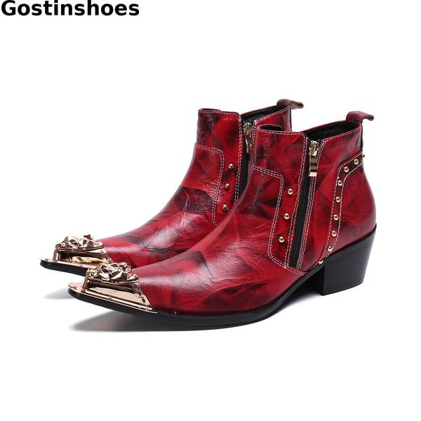 fashion men ankle boots genuine leather red printed matal cap toe men short boots side zip slip on work daily wear, Black
fashion men ankle boots genuine leather red printed matal cap toe men short boots side zip slip on work daily wear, Black