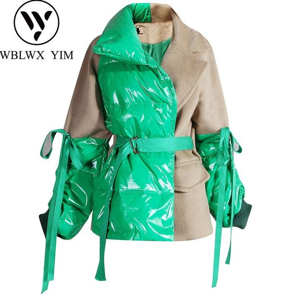 autumn winter wool coat women fashion down jacket splice woolen jacket loose lapel belt overcoat female elegant wool blend coats, Black
autumn winter wool coat women fashion down jacket splice woolen jacket loose lapel belt overcoat female elegant wool blend coats, Black