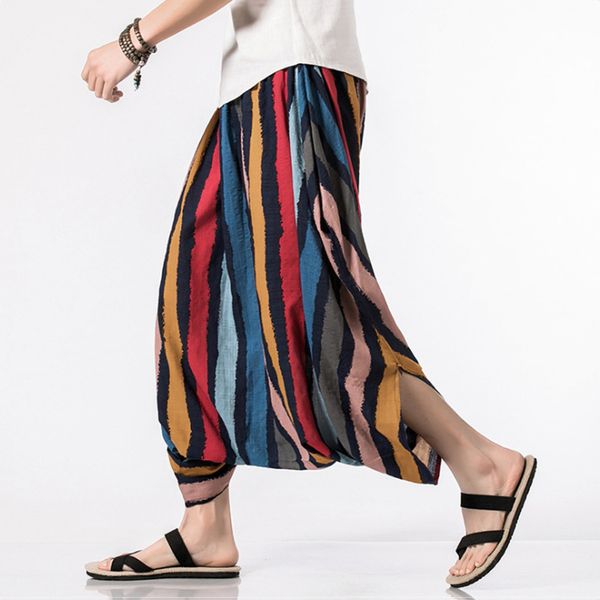 men's striped big crotch casual cross-pants elastic waist wide leg skirt trousers male fashion harem pants plus size 5xl, Black
men's striped big crotch casual cross-pants elastic waist wide leg skirt trousers male fashion harem pants plus size 5xl, Black