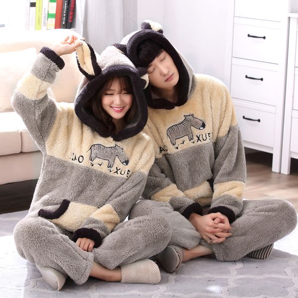 

couple pajama sets sleepwear thick winter pyjamas set warm pajamas set pijama de animal flannel pijamas mujer pijamas entero, Black;red