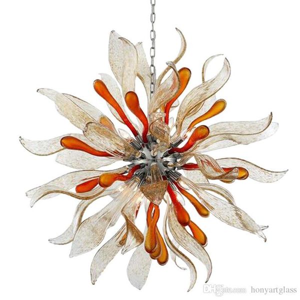 

Hand Round Flower Blown Glass Chandeliers Lamp, Colored Art Chandelier Murano for Villa Stair Office House Ceiling Decoration
