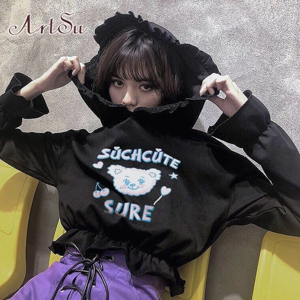 artsu winter толстовка пуловер kawaii смазливая crop top толстовки утепленные толстовки для женщин черный hoody ladies streetwear asho20423, Black 
artsu winter толстовка пуловер kawaii смазливая crop top толстовки утепленные толстовки для женщин черный hoody ladies streetwear asho20423, Black