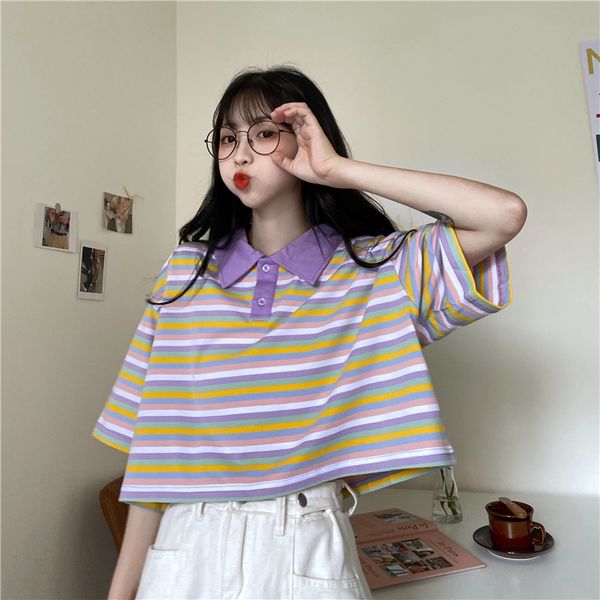 6b9wt polo collar short-sleeved female 2020 loose students elegant style rainbow striped short t-shirt fashion polo fashion women with s, White
6b9wt polo collar short-sleeved female 2020 loose students elegant style rainbow striped short t-shirt fashion polo fashion women with s, White