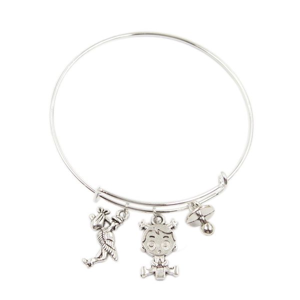 stork girl boy baby pacifier bangle silver color bracelets expandable wire bangle charm diy gift jewelry for mother, White
stork girl boy baby pacifier bangle silver color bracelets expandable wire bangle charm diy gift jewelry for mother, White