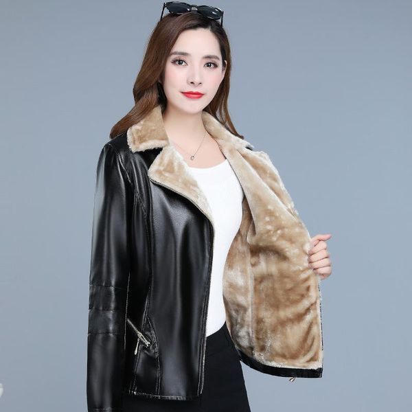 women's leather & faux short plus velvet jacket female 2021 winter slim artificial autumn warm doudoune femme hiver size, Black
women's leather & faux short plus velvet jacket female 2021 winter slim artificial autumn warm doudoune femme hiver size, Black