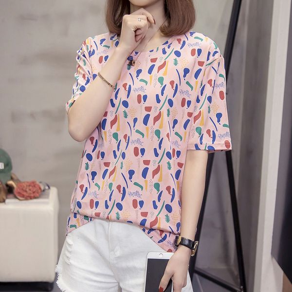 plus size cotton woman summer fashion loose colorful print short sleeve ladies t-shirts oversized korean vintage tshirts, White
plus size cotton woman summer fashion loose colorful print short sleeve ladies t-shirts oversized korean vintage tshirts, White