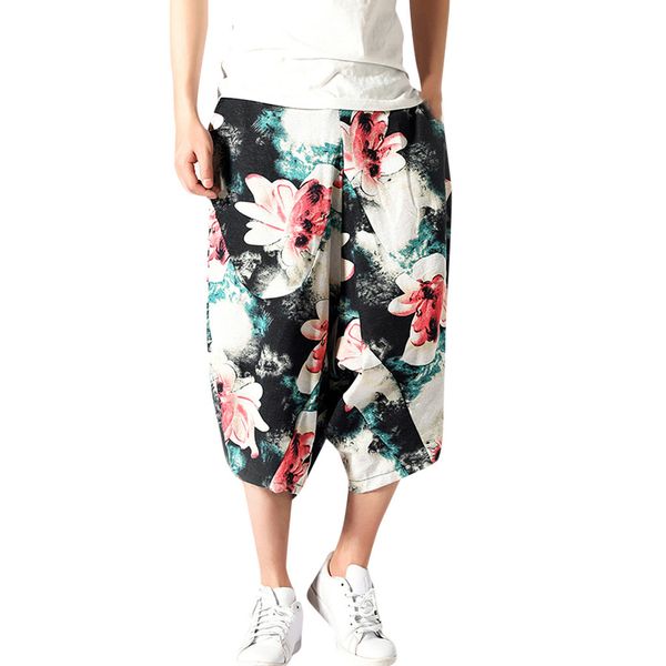 spring and summer men's wide crotch harem cotton linen plus size blue print wide-legged bloomers baggy cropped trousers l415a, Black
spring and summer men's wide crotch harem cotton linen plus size blue print wide-legged bloomers baggy cropped trousers l415a, Black