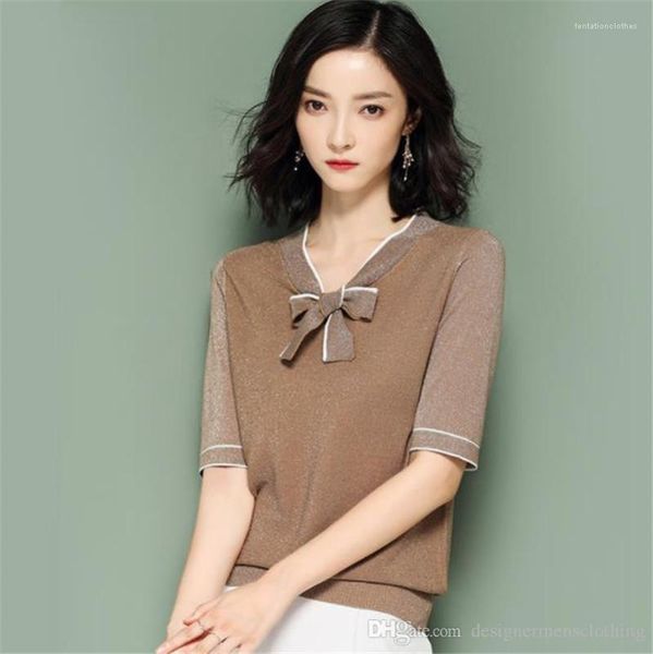 silk slim short sleeve ol womens knits contrast color bowknot womens summer relaxed ladies tees v neck bright, White
silk slim short sleeve ol womens knits contrast color bowknot womens summer relaxed ladies tees v neck bright, White