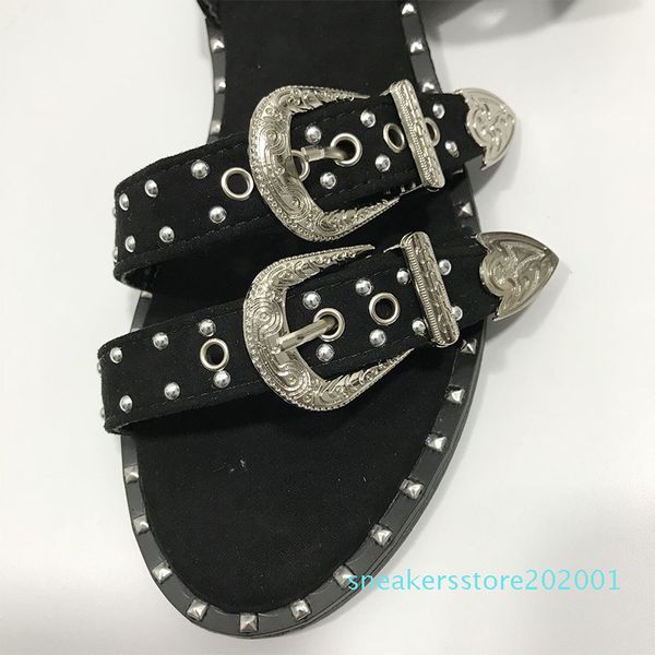 new women's rivets sandals cool girl metal decoration women shoes buckle strap open toe flats heel ladies sandals female fashion s01, Black
new women's rivets sandals cool girl metal decoration women shoes buckle strap open toe flats heel ladies sandals female fashion s01, Black