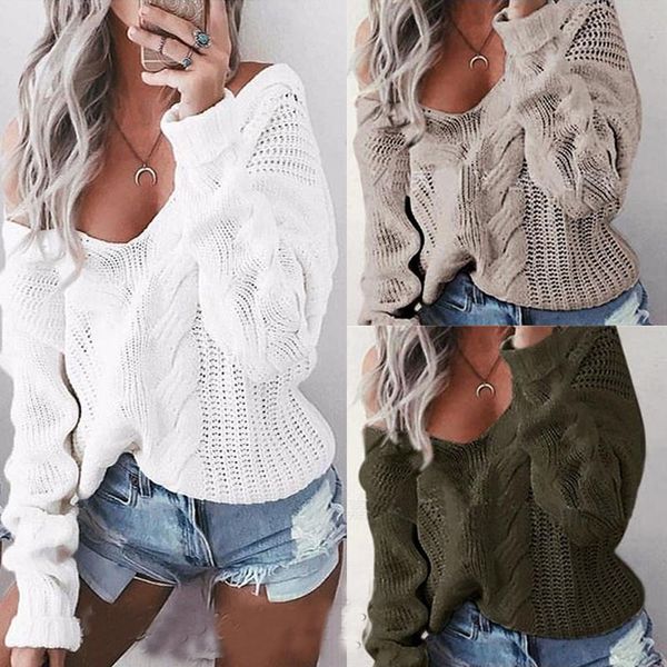 women sweaters autumn off shoulder v neck pullover casual loose solid long sleeve twist knitted female knitwears, White;black
women sweaters autumn off shoulder v neck pullover casual loose solid long sleeve twist knitted female knitwears, White;black