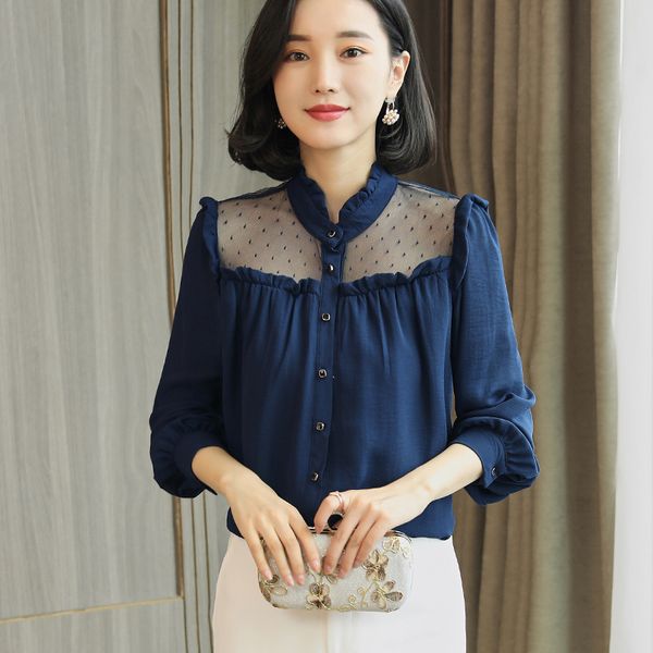 2019 spring new style stand collar korean-style hollow out chiffon blouse frilled loose-fit elegant shirt, White
2019 spring new style stand collar korean-style hollow out chiffon blouse frilled loose-fit elegant shirt, White