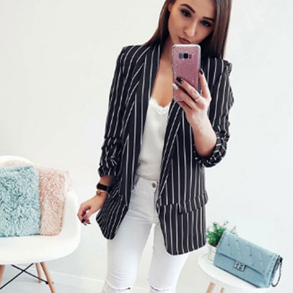 2018 women's new casual black and white striped blazer coats lapel cardigan long sleeve loose jackets female striped blazer, White;black
2018 women's new casual black and white striped blazer coats lapel cardigan long sleeve loose jackets female striped blazer, White;black