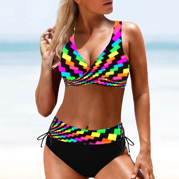 women's swimwear bikinis 2021 rainbow striped print bikini set female push up high waist swimsuit summer bandage beachwear brazilian ba, White;black
women's swimwear bikinis 2021 rainbow striped print bikini set female push up high waist swimsuit summer bandage beachwear brazilian ba, White;black