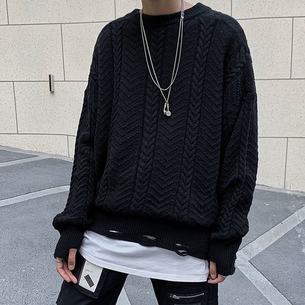 men's sweaters 2019 autumn and winter new holes solid color wild loose long-sleeved pullover youth fashion men's clothing, White;black
men's sweaters 2019 autumn and winter new holes solid color wild loose long-sleeved pullover youth fashion men's clothing, White;black