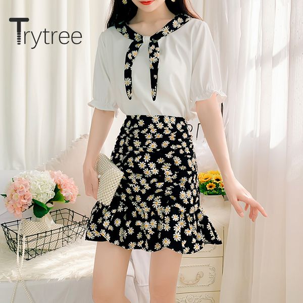 trytree 2020 summer women two piece set o-neck print small daisies + skirt folds fishtail ruffles fashion 2 piece set, White
trytree 2020 summer women two piece set o-neck print small daisies + skirt folds fishtail ruffles fashion 2 piece set, White