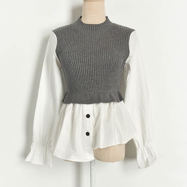 fake 2 piece pullover 2020 spring knit patchwork blouse women sweater shirts crew neck long sleeve pullovers slim sweater, White;black
fake 2 piece pullover 2020 spring knit patchwork blouse women sweater shirts crew neck long sleeve pullovers slim sweater, White;black