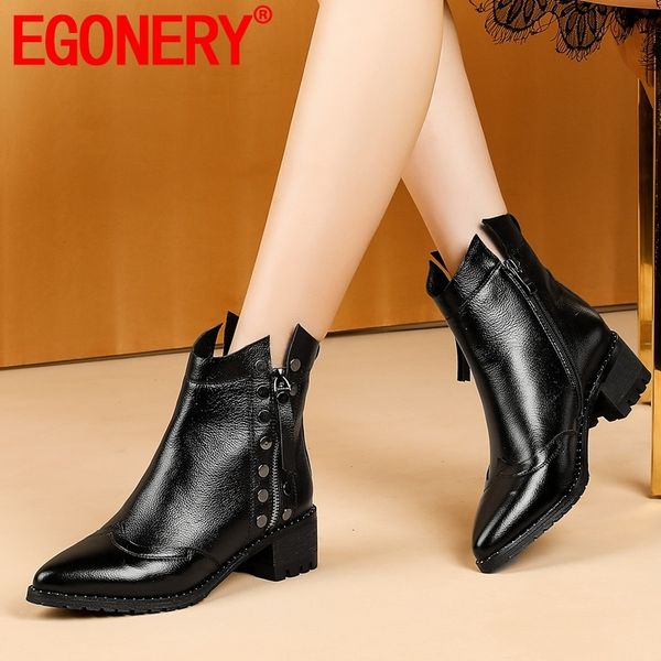 egonery winter new fashion ankle boots outside mid heels pointed toe zip genuine leather women shoes drop shipping size 32-43, Black
egonery winter new fashion ankle boots outside mid heels pointed toe zip genuine leather women shoes drop shipping size 32-43, Black