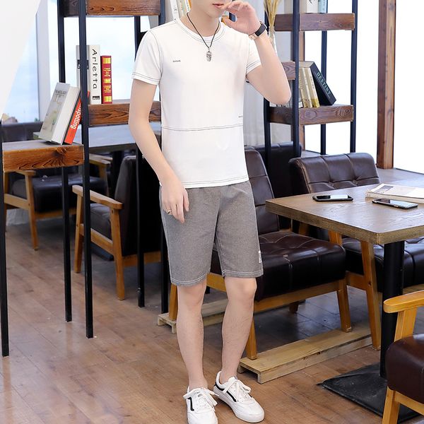 short-sleeved t-shirt men's summer casual suit fashion men's clothes slim fit half-sleeve t-shirt two-piece set, Gray
short-sleeved t-shirt men's summer casual suit fashion men's clothes slim fit half-sleeve t-shirt two-piece set, Gray