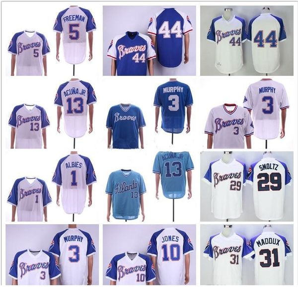 Men Ronald Acuña Jr. Ozzie Albies Hank Aaron Freddie Dale Murphy Mesh An Throw 1974 Turn Back The Clock M&n Atlanta Baseball Jerseys