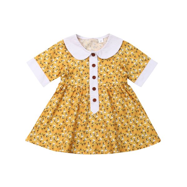 Pudcoco 2019 Summer Yellow Toddler Kids Baby Girls Floral Party Wedding Pageant Princess Dress Sundress