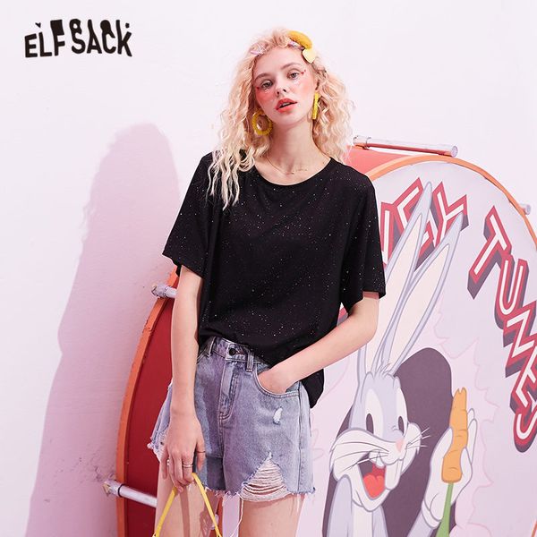 elfsack black solid contrast sequins casual women t-shirts 2020 summer elf short sleeve korean ladies basic daily bright, White 
elfsack black solid contrast sequins casual women t-shirts 2020 summer elf short sleeve korean ladies basic daily bright, White